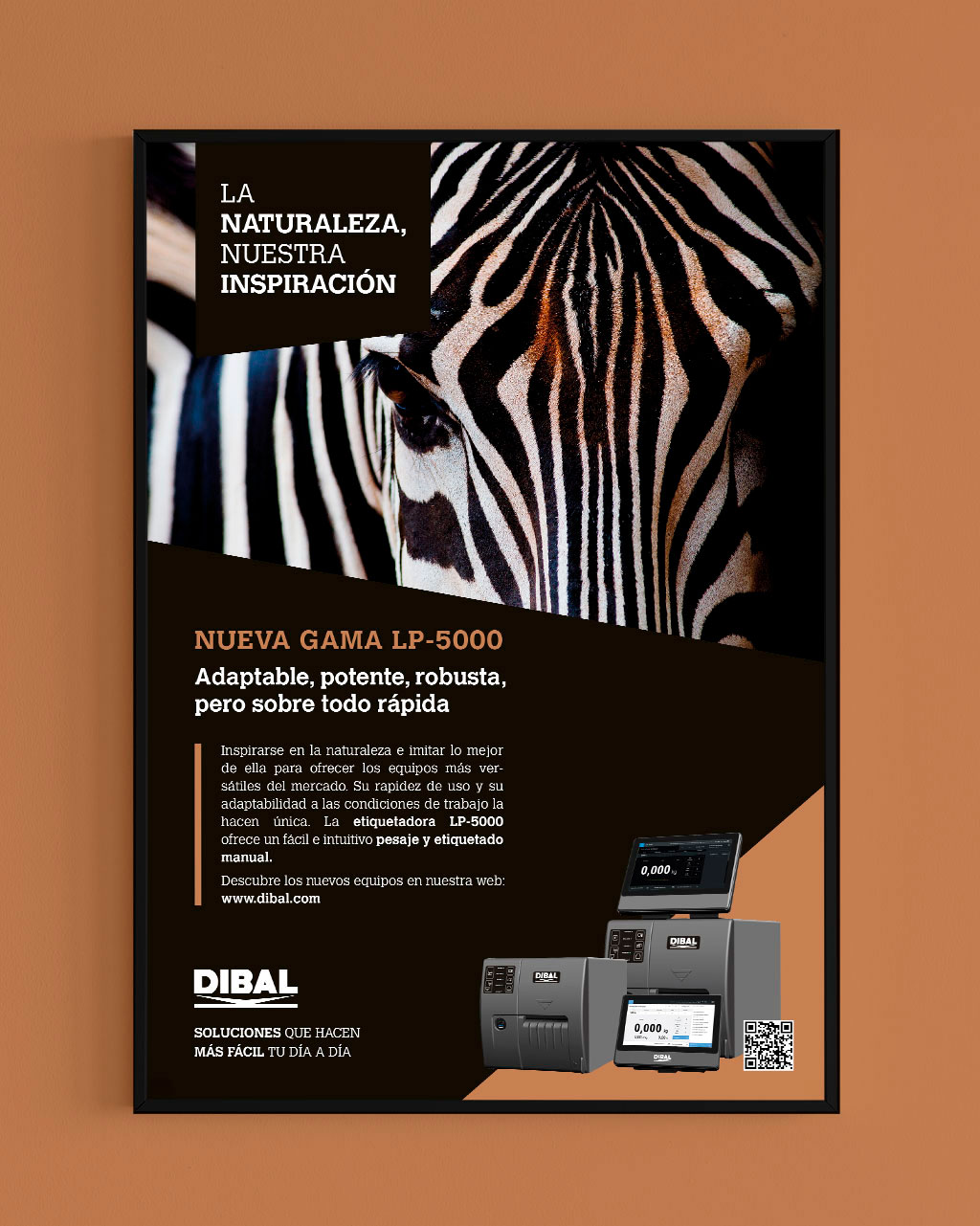 Gráficas y publicidad - Dibal. Línea gráfica naturaleza y aplicación a anuncio cebra